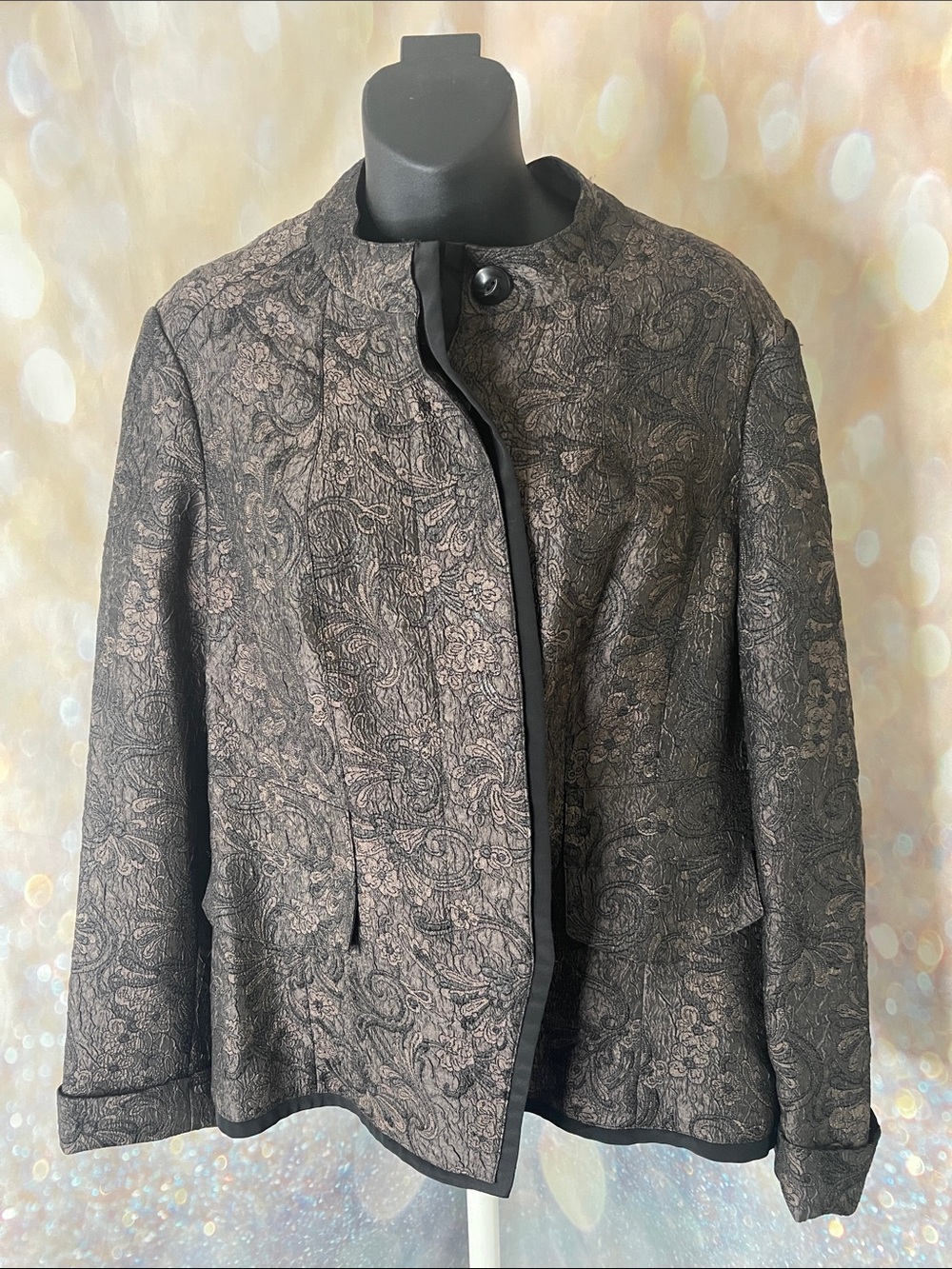 Coldwater Creek Shaped Women's Dark Floral Hidden Button Front Jacket Blazer 14